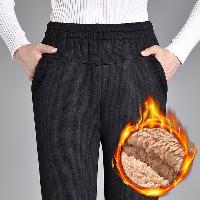 Middle-aged and elderly women's pants plus velvet pants thickened outer wear pants for the elderly women's grandmother pants winter warm mom pants casual pants