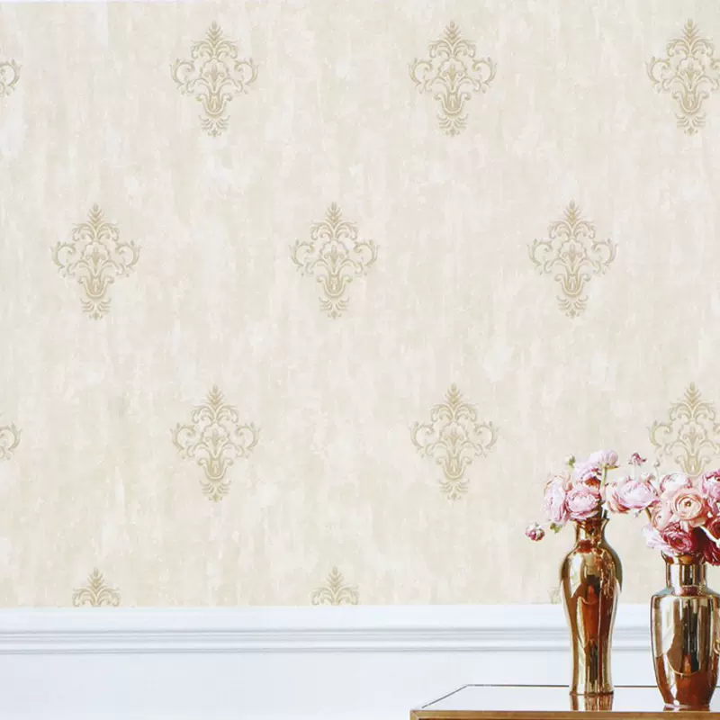 不織布立體壓花歐式小花牆紙卡其色淺灰色簡歐壁紙米色淺