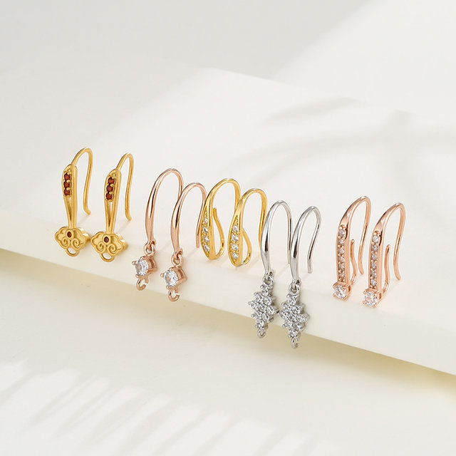 925 sterling silver earrings accessories DIY handmade pearl ear hook ear hook earrings 18K gold ear decoration material