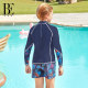 BE Fan De'an boys' one-piece swimsuit, medium and large children's long-sleeved sunscreen Lycra anti-chlorine high collar neck protection children's swimsuit