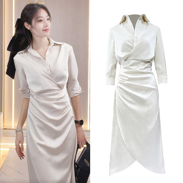 Dresses, women's shirts, professional temperament, high-end long-sleeved slim long skirt, irregular waist-hugging skirt, over-knee skirt