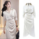 Dresses, women's shirts, professional temperament, high-end long-sleeved slim long skirt, irregular waist-hugging skirt, over-knee skirt