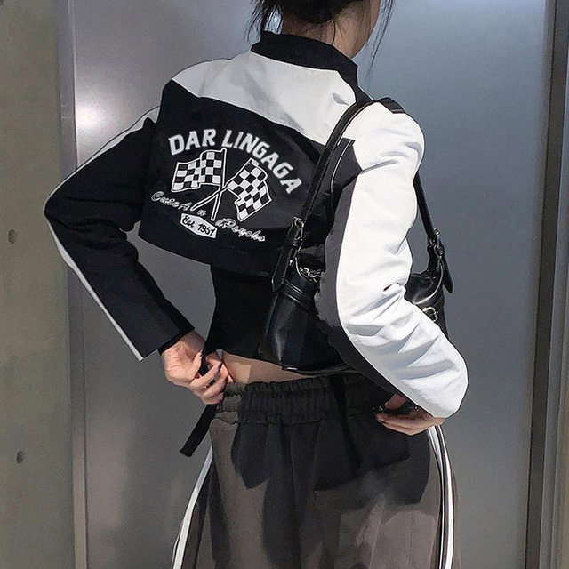 Long sleeved short jacket jacket motorcycle letter printing long sleeve short jacket jacket