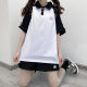 Original energetic girl's daily jk summer loose color-blocked shoulder-length sleeve lapel POLO shirt top T-shirt
