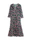 Zhen silk print seven -point sleeve dress ladies summer new V -neck silk silk knit waist waist elegant large skirt
