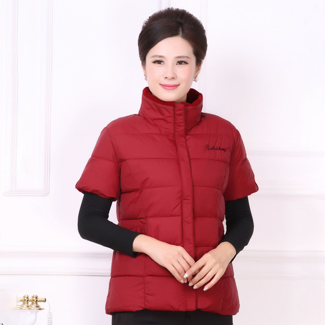 Middle-aged and elderly autumn down-padded jackets, half-sleeved jackets, mother's short-sleeved vests, warm vests, winter women's vests
