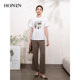 HONRN/Red loose white sequin bead embroidered pure cotton short-sleeved shoulder women's T-shirt summer HI22SY523