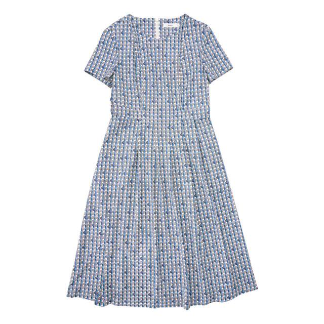 HONRN/Red Elegant Printed Short Sleeve Round Neck Waist Slim Skirt A-line Dress Women's Summer HI22OL481