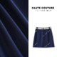 Summer dark blue contrast spliced ​​short skirt imitation denim skirt A-line temperament retro zipper anti-exposure casual
