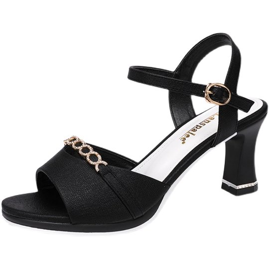 Sandals 2025 New Women's Versatile Summer Comfortable High Heels Women's Thick Heels One-Word Buckle Medium Heels Korean Style Fish Mouth Shoes