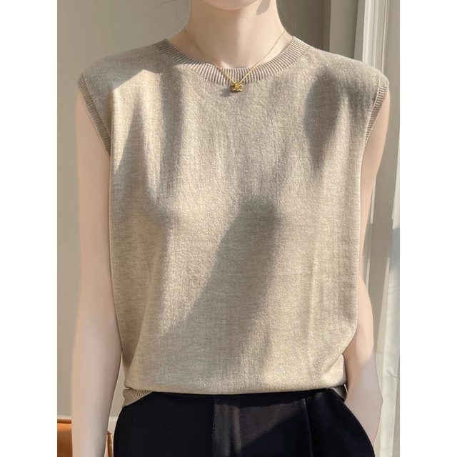 First-line ready-to-wear worsted wool round neck vest for women with inner bottoming early autumn suspender casual sleeveless sweater top