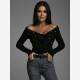 European and American style spring and autumn new V -neck fashion light cooked red cross -nails slim long -sleeved T -shirt bottom shirt shirt
