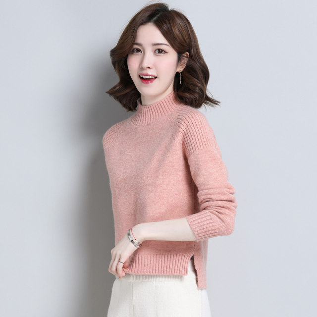 Short sweater female high -waisted half -high collar match with skirt 2024 new thickened wool needle knitting bottom shirt autumn and winter
