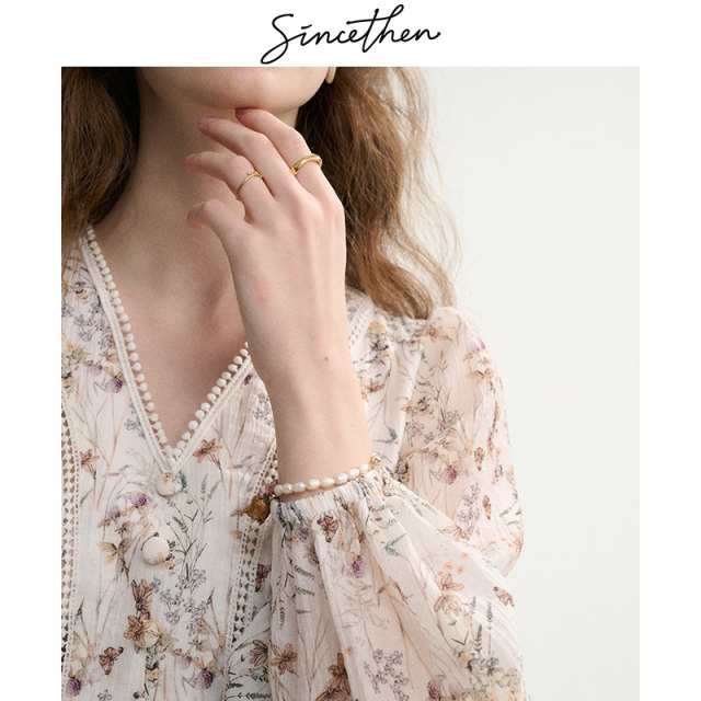 Sincethen French floral skirt long-sleeved dress spring short skirt small vacation outfit women's spring
