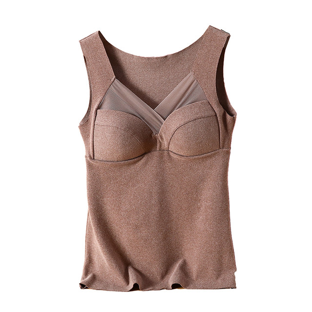 Female autumn and winter moral warm belt -keeping chest cushion all -in vest without trace plus velvet thick inside with large size heating bottom shirt