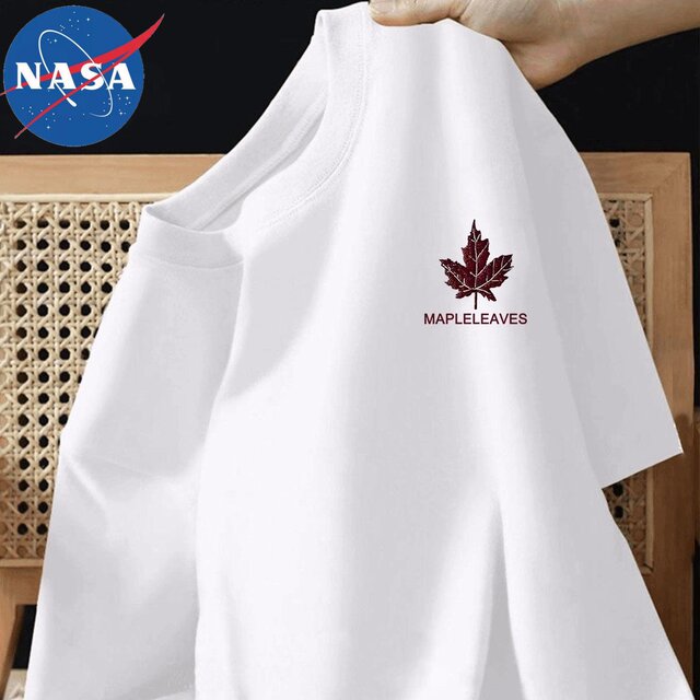 NASA joint brand 100% pure cotton white cartoon loose 2025 summer new solid color short-sleeved T-shirt for men and women
