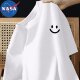 NASA joint brand 100% pure cotton white cartoon loose 2025 summer new solid color short-sleeved T-shirt for men and women

