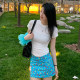 E7Q8 Seaside vacation style colorful plant printed hip skirt for women in summer low waist slim sweet and spicy skirt

