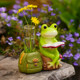 Creative frog reading hydroponic glass vase simulated dry flower arrangement cute living room desktop test tube flower device decoration
