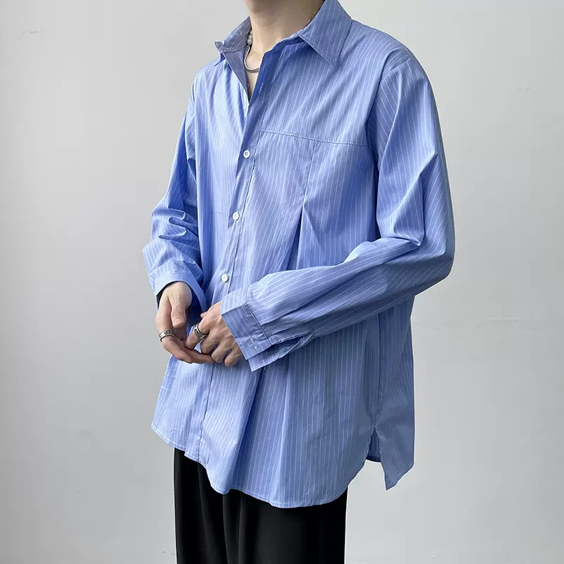 长春花蓝色衬衫男春季内搭叠穿设计感病号服