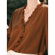 Maillard Brown Earrings V-neck Shirt Women's Autumn 2025 New Long Sleeve Shirt French Bourgeois Top