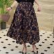 Floral cotton and linen skirt for women in summer spring and autumn 2025 new high-waisted pleated drooping letters large swing midi skirt