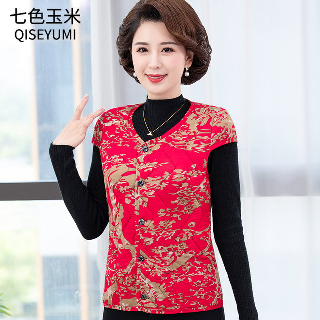 Autumn and winter mother's wear velvet quilted vest vest thickened waistcoat inside and outside short-sleeved middle-aged and elderly women's cardigan
