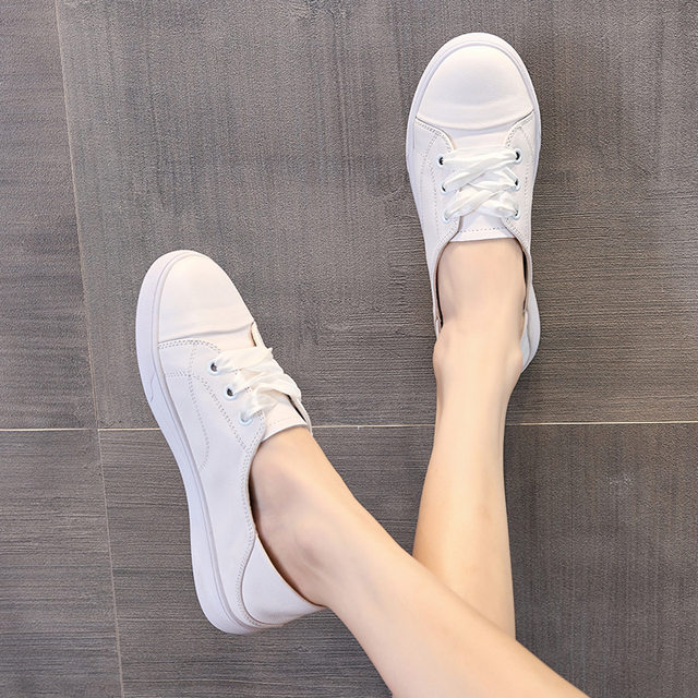 
Fashion new top layer cowhide shallow mouth genuine leather small white shoes for women's new summer versatile lace-up casual flat shoes