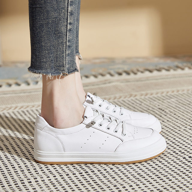 
Fashion new product top layer cowhide leather genuine leather white shoes for women versatile New Year casual flat shoes slimming board shoes