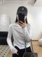 Gray Lysier split kravis short T -shirts spring and autumn top women's new round neck long -sleeved fashion qi