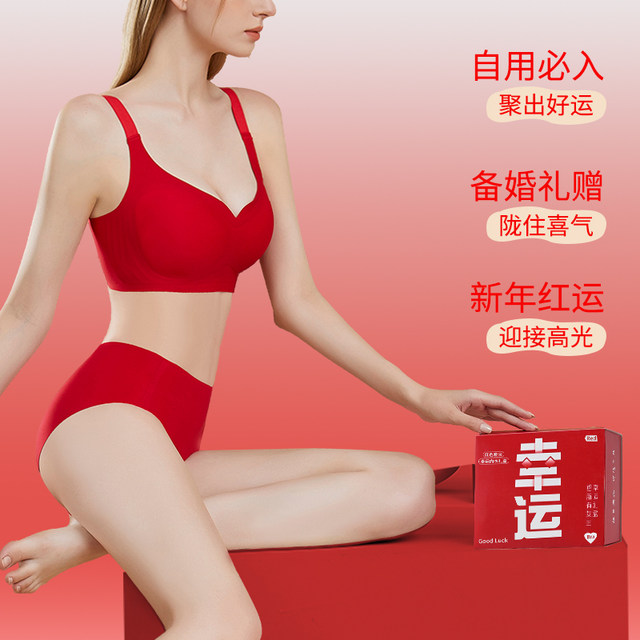 Year of the Nation, Red Lingerie and Underwear Set for Women 2025 New Snake Gift Box Married Bride Small Breasts Gathering Bra