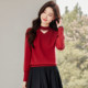 Red half-turtleneck sweater for women in autumn and winter new beaded hollow pullover top slim fitted with knitted base shirt