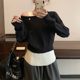 Sweater for women in autumn and winter 2025 new Korean style outfit lazy style off-shoulder sweater vest layered top two-piece set