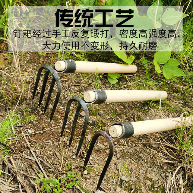 Forging iron rake steel rake rake grasping garden garden planting vegetables and pine earthen gardening art three -tooth four -teeth rake trumpet