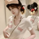 
Fat mm hollow embroidery kitty cat V-neck front shoulder short sleeve T-shirt for women summer slim short chic Korean top