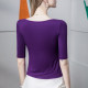 2025 summer new big round neck base shirt for women slim five-point sleeve modal women's solid color mid-sleeved top