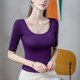 2025 summer new big round neck base shirt for women slim five-point sleeve modal women's solid color mid-sleeved top