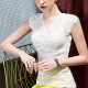 2025 summer lace base shirt for women v-neck slim mesh sexy fashionable women's T-shirt sleeveless hollow vest