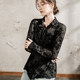 2025 spring and summer new black flocking mesh shirt for women mid-length sun protection women long-sleeved casual top