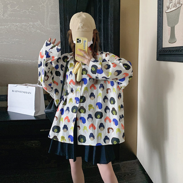 Qingchuan onewalk/real shot 2025 cartoon face long-sleeved shirt for women Qiusen style fashionable and fashionable
