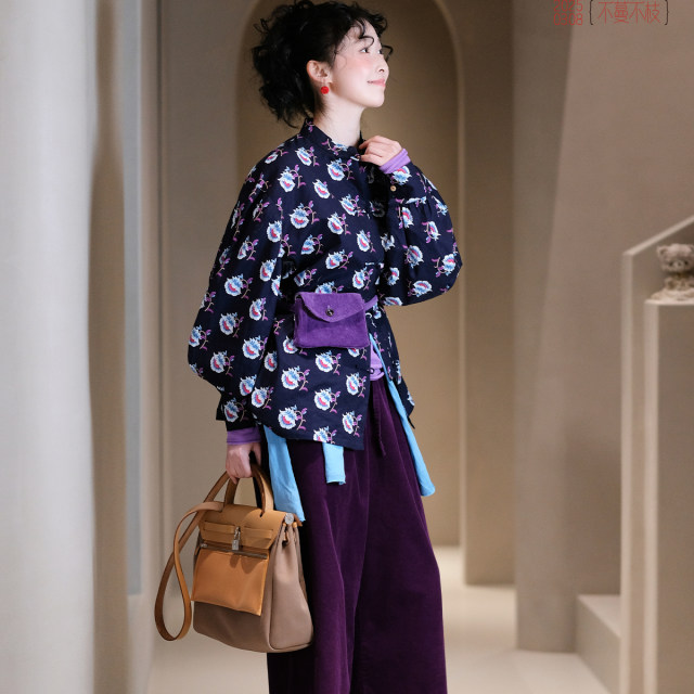 Printed shirt with no vines and no branches, long-sleeved tops, cardigan, pure cotton loose slim and literary shirt in spring