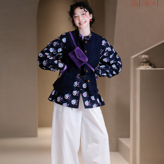 Printed shirt with no vines and no branches, long-sleeved tops, cardigan, pure cotton loose slim and literary shirt in spring