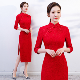 Ceremonial Cheongsam Welcome Costume Red Autumn and Winter Married Woman Back to Her Wife Award Ceremony Show Dress Chinese Red