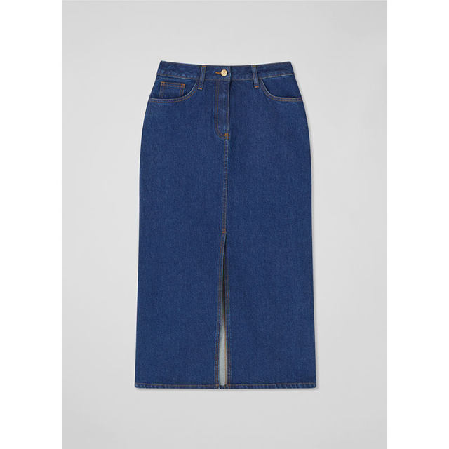 lkbennett blue denim skirt 2025 spring new front mid-slit metal buttons versatile to make you look slim