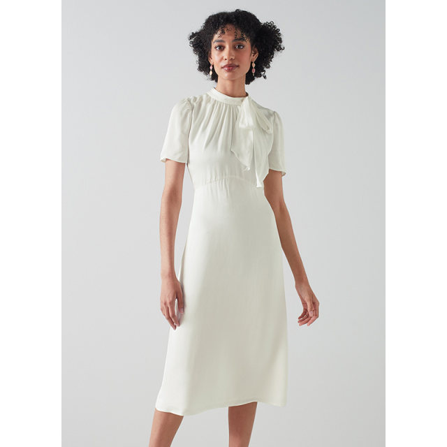 
lkbennett white dress women's spring and summer short-sleeved bow-shaped long skirt