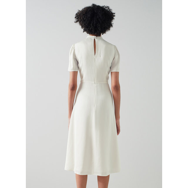 
lkbennett white dress women's spring and summer short-sleeved bow-shaped long skirt