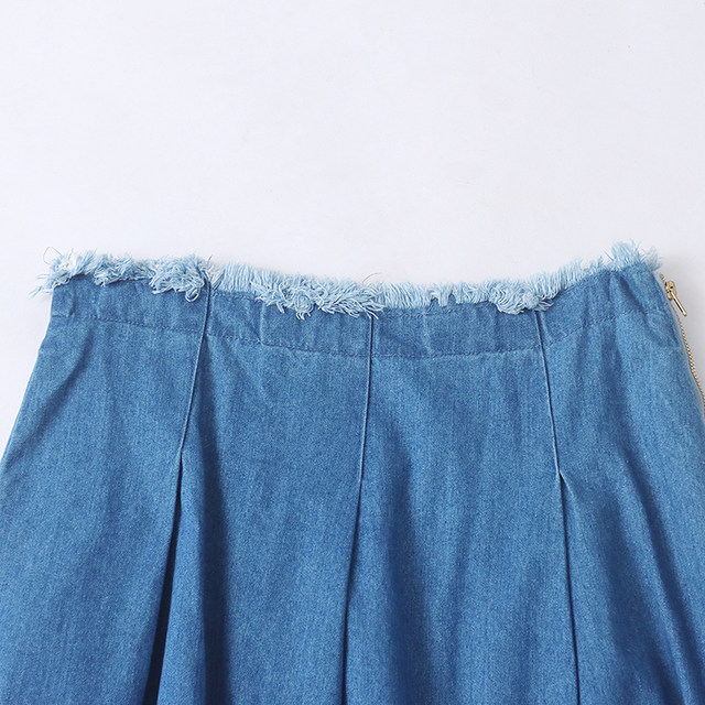 Denim skirt Spring and Autumn New Foreign Trade Women's Fashion Age-reducing Natural Waist Zipper Furted Tassel Skirt 30093
