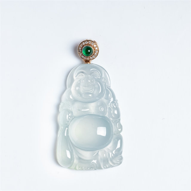 Myanmar natural jade A-grade ice type Laokeng Station Buddha Jade Pendant 18K Ice Buddha Women's Cloth Bag Buddha Ruyi Pendant