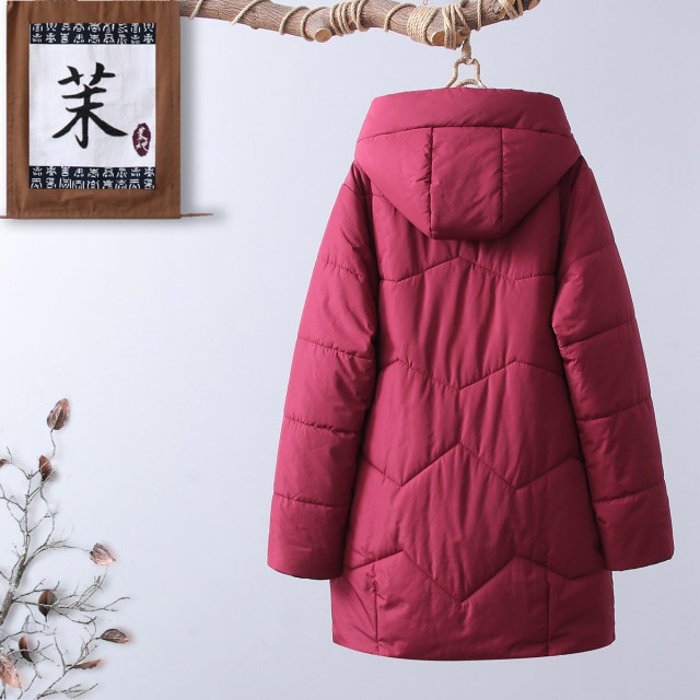 Grandma's winter down jacket for middle-aged and elderly women, plus velvet and thickened coat, mother's hooded embroidered old lady's cotton-padded jacket