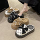 Waterproof cotton slippers Women's autumn and winter indoor and outdoor wearing fashion bow thick bottom non -slip and velvet warm home slippers
